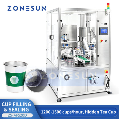 ZONESUN ZS-AFS20D Automatic Rotary Hidden Tea Cup & Coffee Powder Cup Filling and Sealing Machine