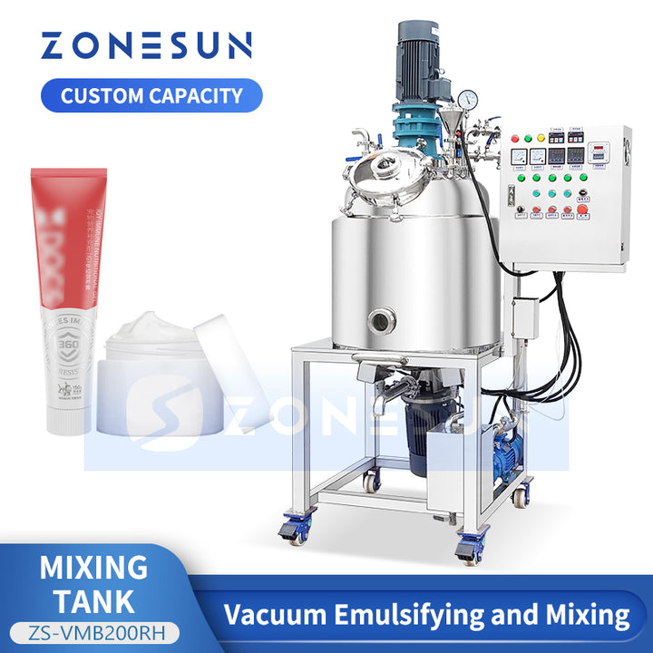 ZONESUN ZS-VMB200RH Vacuum Emulsifying Mixer Tank for Cream Lotion Ointment Sauce Homogenizing Heating Cooling