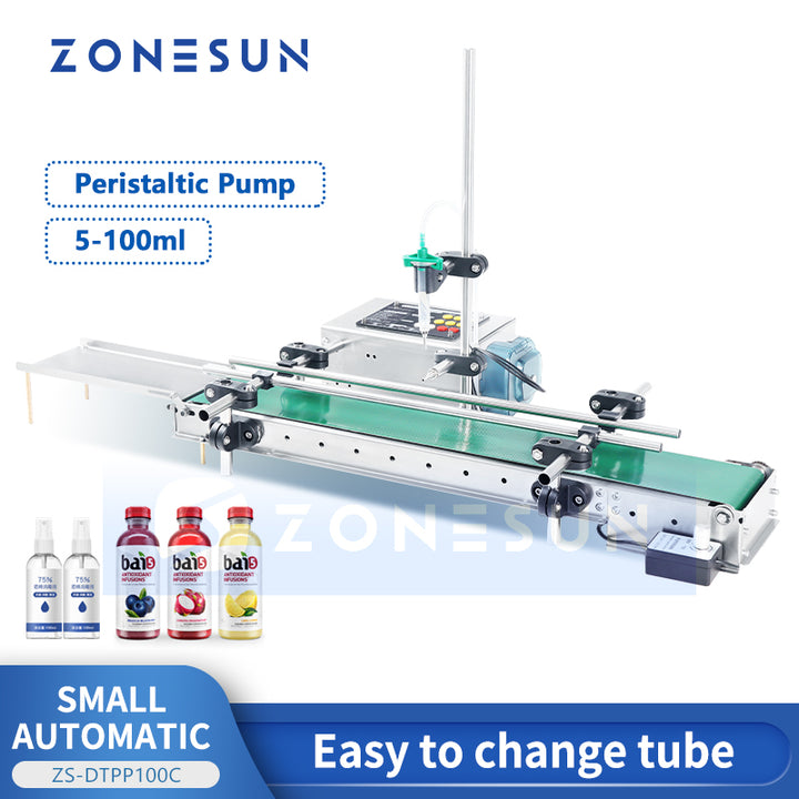 Zonesun ZS-DTPP100C Single Nozzle Peristaltic Pump Liquid Filling Machine With Conveyor