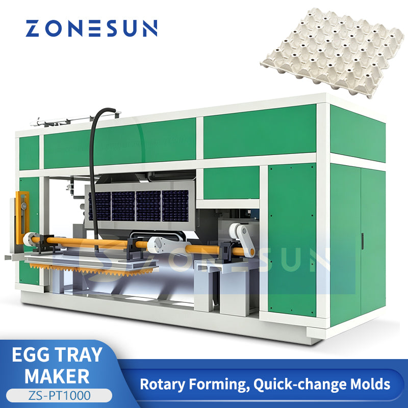 Eco Packaging: ZONESUN ZS-PT1000 Automatic Rotary Paper Pulp Egg & Fruit Tray Molding Machine