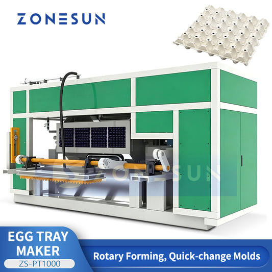 Eco Packaging: ZONESUN ZS-PT1000 Automatic Rotary Paper Pulp Egg & Fruit Tray Molding Machine
