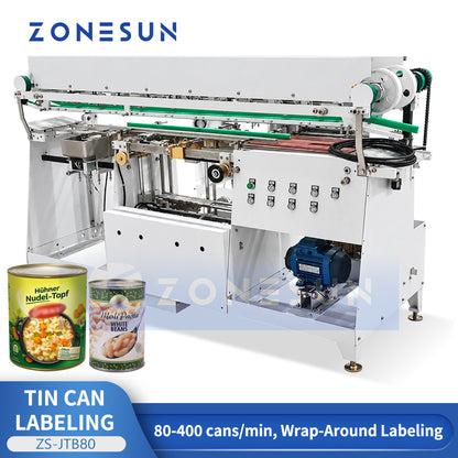 ZONESUN ZS-JTB80 High-Speed Automatic Horizontal Tin Can Wrap-Around Labeling Machine