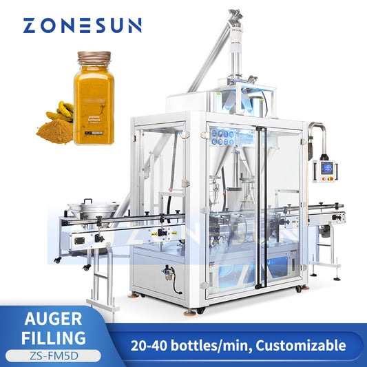 Double Speed:ZONESUN ZS-FM5D Automatic Dual Head Auger Protein & Spice Powder Bottle Filling Machine