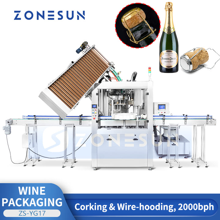 ZONESUN ZS-YG17 Automatic Wine Bottle Corking Machine and Wire Hooding Monoblock