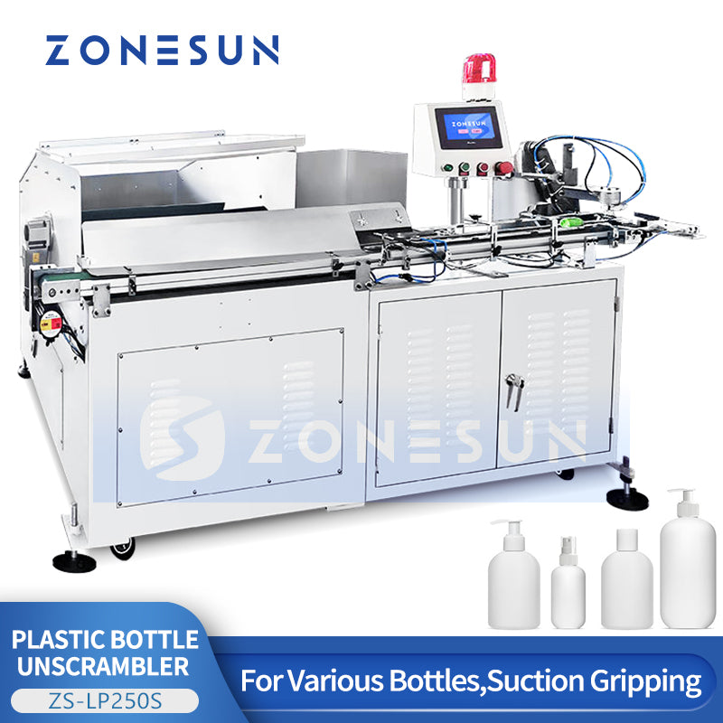 ZONESUN ZS-LP250S: Robotic Plastic Bottle Unscrambler for Irregular, Square & Flat Bottles