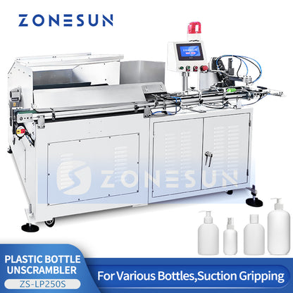 ZONESUN ZS-LP250S: Robotic Plastic Bottle Unscrambler for Irregular, Square & Flat Bottles