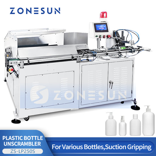 ZONESUN ZS-LP250S: Robotic Plastic Bottle Unscrambler for Irregular, Square & Flat Bottles