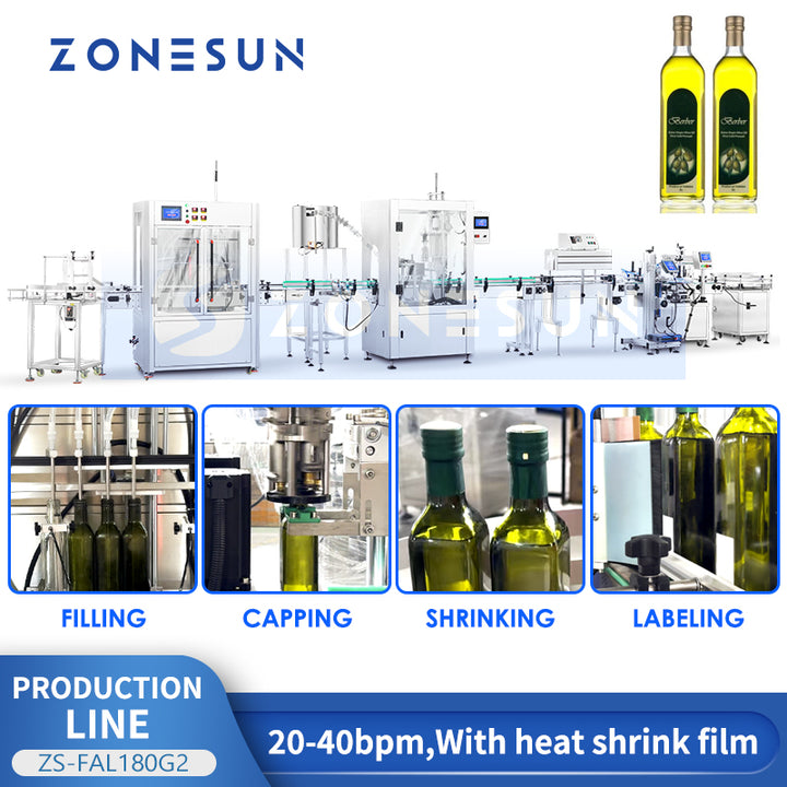 ZONESUN ZS-FAL180G2 Automatic Bottle Filling and Capping Labeling Shrink Sleeve Machine Line