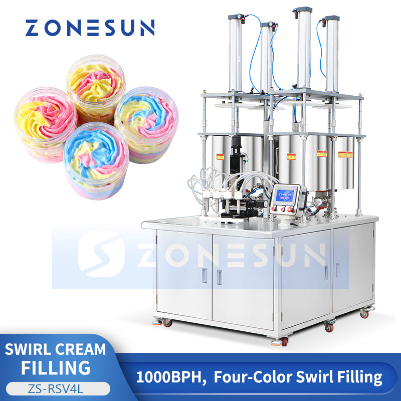 ZONESUN ZS-RSV4L Semi-Automatic 4-Color Swirl Cream Servo Piston Filling Machine