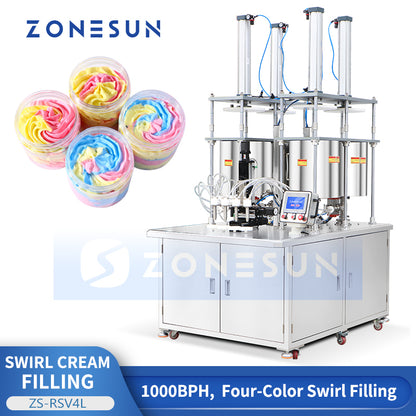 ZONESUN ZS-RSV4L Semi-Automatic 4-Color Swirl Cream Servo Piston Filling Machine