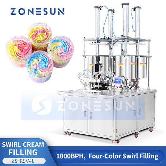 ZONESUN ZS-RSV4L Semi-Automatic 4-Color Swirl Cream Servo Piston Filling Machine