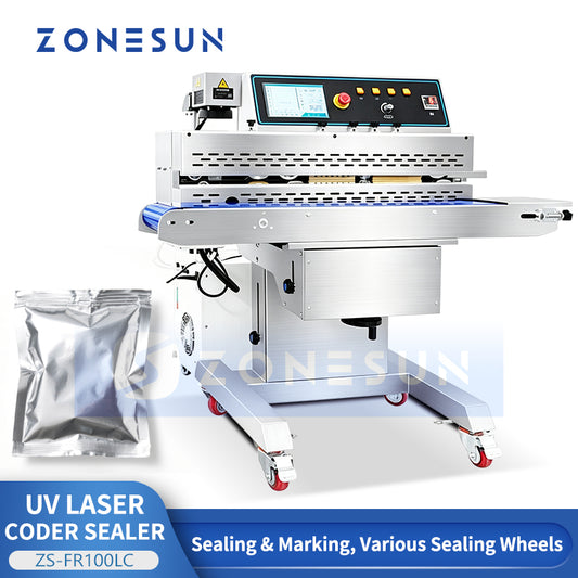 ZONESUN ZS-FR100LC Continuous Band Sealer with UV Laser Coding for Bag Packaging