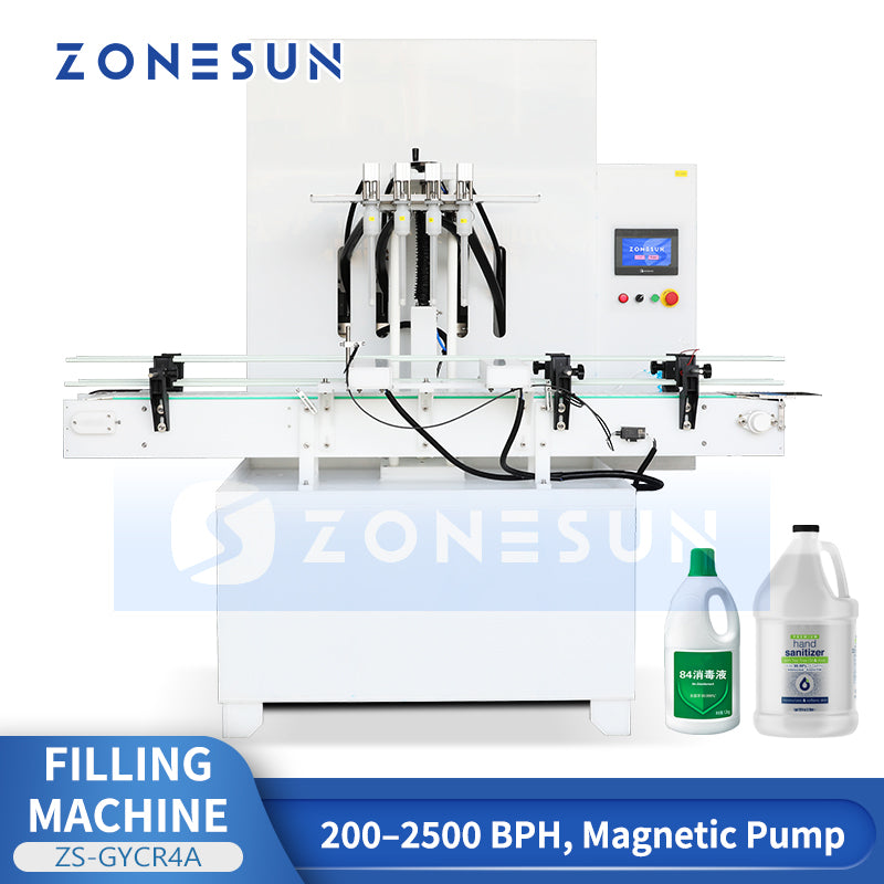 ZONESUN ZS-GYCR4A Automatic Corrosive Liquid Filling Machine for Acid Alkali Detergent Packaging