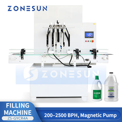 ZONESUN ZS-GYCR4A Automatic Corrosive Liquid Filling Machine for Acid Alkali Detergent Packaging