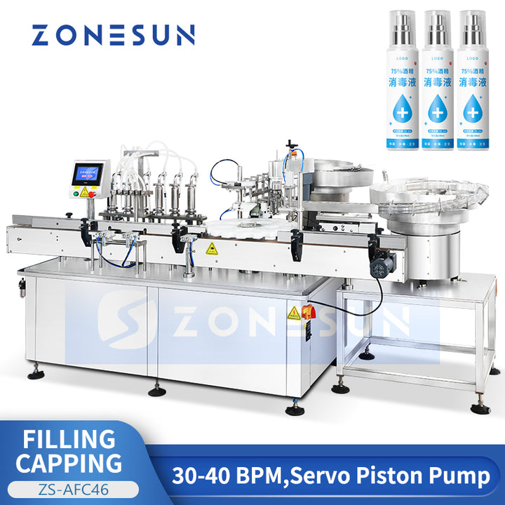 ZONESUN ZS-AFC46 Monoblock Automatic Perfume Body Mist Spray Bottle Filling Capping Machine | Servo Piston Pump | 30-40 BPM