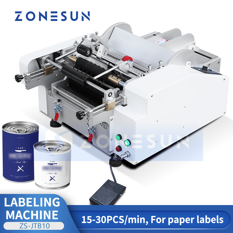 ZONESUN ZS-JTB10 Semi Automatic Wet Glue Labeling Machine for Round Bottles and Jars