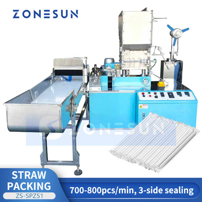 ZONESUN ZS-SPZ51 Automatic Straw Packing Machine for Plastic Paper and PLA Straws with Sealing Cutting and Counting for Foodservice Use