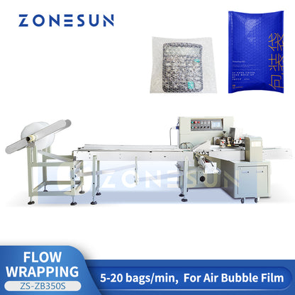 ZONESUN ZS-ZB350S: Automatic Horizontal Flow Wrapping Machine for Air Bubble Film Packaging