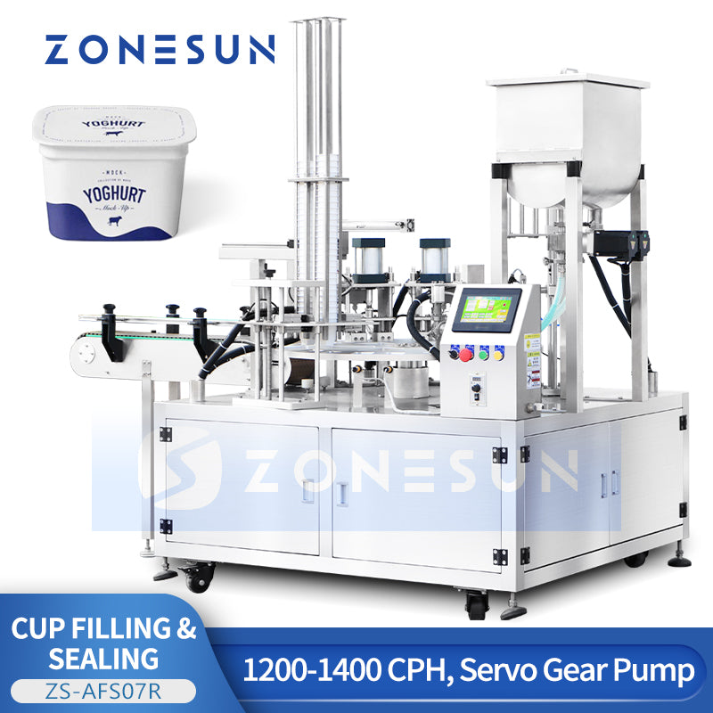 ZONESUN ZS-AFS07R Automatic Servo Gear Pump Rotary Cup Filling and Sealing Machine