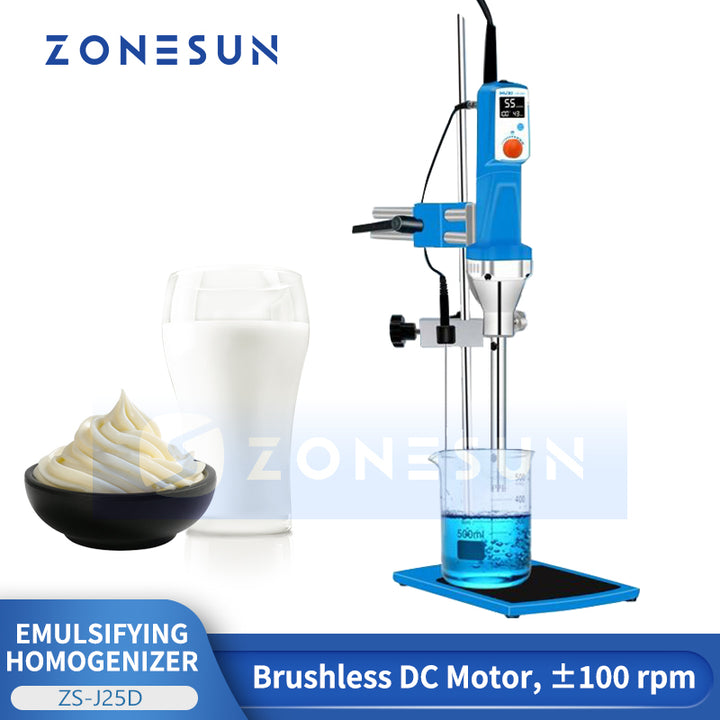 ZONESUN ZS-J25D Compact Lab Emulsifying Homogenizer with Brushless Motor for Cream Lotion Milk and Biomedical Research Applications