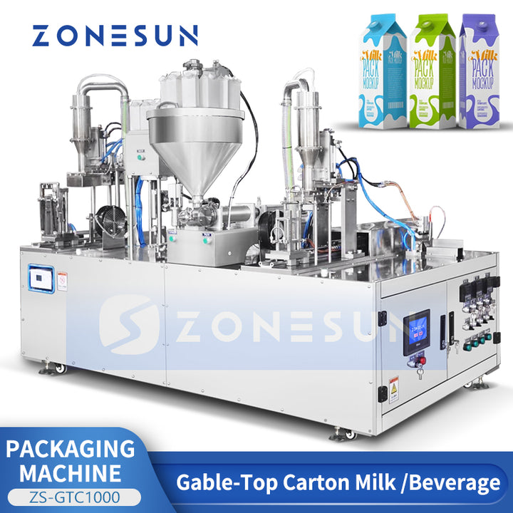 ZONESUN Gable Top Packaging Machine Milk Yogurt Filler Carton Filling Equipment ZS-GTC1000