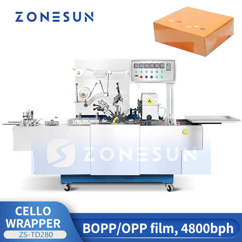 ZONESUN Automatic Cellophane Packaging Machine Cello Wrapper Boxes Ove ...