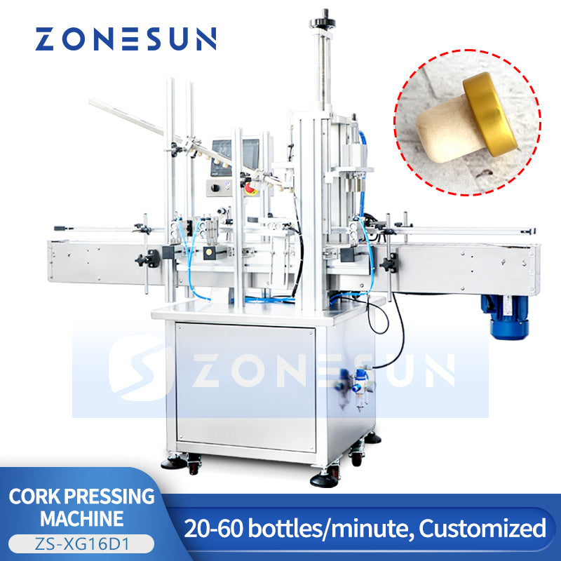 ZONESUN ZS-XG16D1 Custom Automatic Wooden Cork Cap Pressing Machine With Cap Feeder