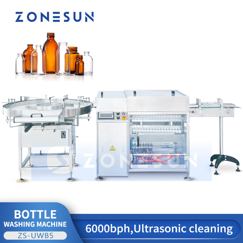 ZONESUN ZS-UWB5 Automatic Ultrasonic Bottle Washing Machine | 6000BPH Glass & Plastic Bottle Cleaner for Filling Lines