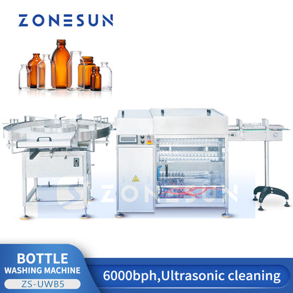 ZONESUN ZS-UWB5 Automatic Ultrasonic Bottle Washing Machine | 6000BPH Glass & Plastic Bottle Cleaner for Filling Lines