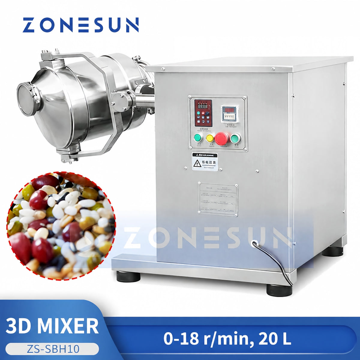 ZONESUN ZS-SBH10 3D Dry Powder Mixer for Food & Chemical Use