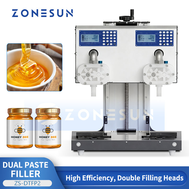 ZONESUN ZS-DTFP2 Dual-Head Semi-Automatic Paste Filling Machine for Sauce Cream Honey Production