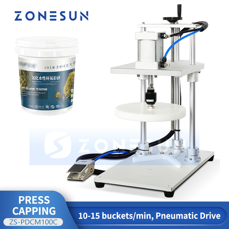 ZONESUN ZS-PDCM100C Semi-Automatic Pneumatic Press Capping Machine for Buckets and Pails