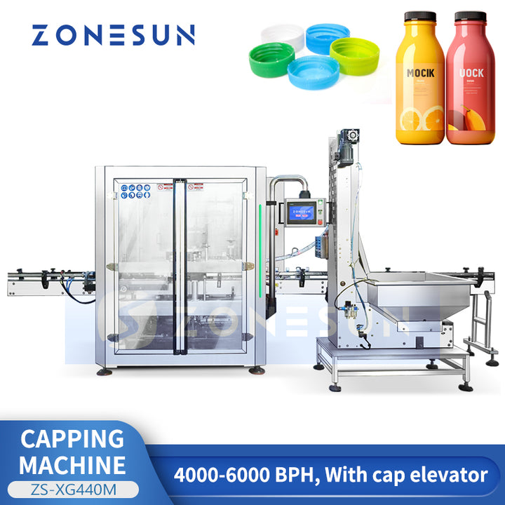 ZONESUN ZS-XG440M Automatic 8 Head Bottle Capping Machine with Cap Elevator and Torque Control for Cosmetics Drinks and Chemical Packaging