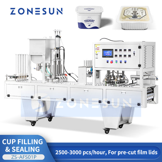 Mass Production: ZONESUN ZS-AFS01P Automatic 4-Head Yogurt & Pudding Cup Filling Sealing Machine