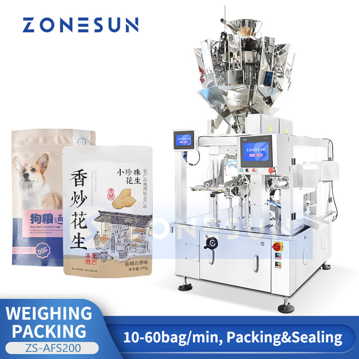 ZONESUN ZS-AFS200 Automatic Rotary Premade Pouch Packing Machine for Granules with Zipper Opening Punching and Double Sealing System