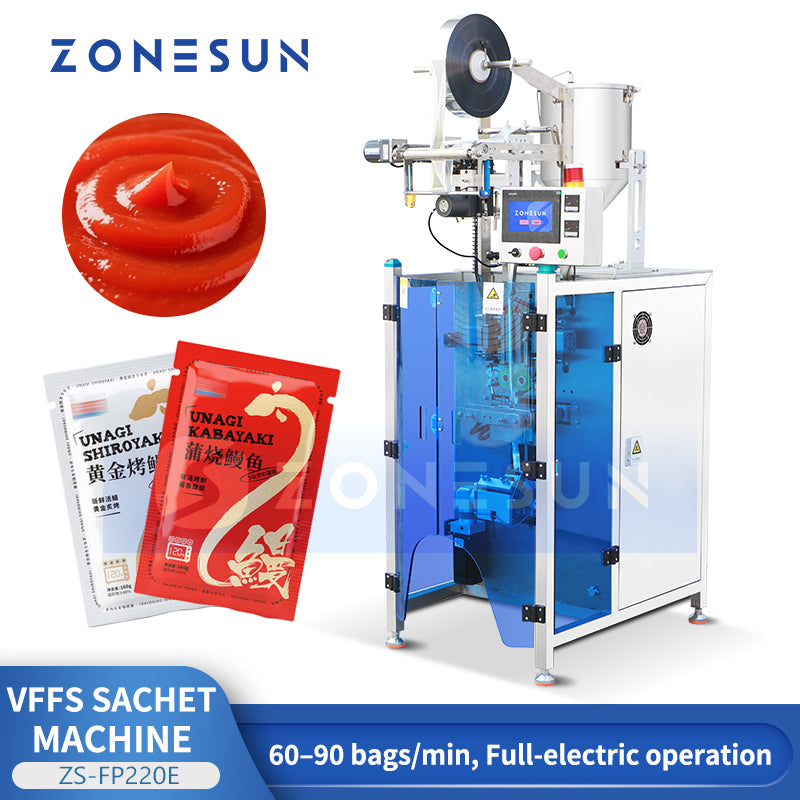 ZONESUN ZS-FP220E Fully Electric Paste VFFS Packing Machine for Creams, Lotions, Jams and Sauces