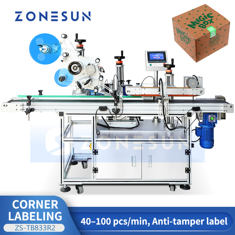 ZONESUN ZS-TB833R2 High-Speed Automatic Corner Labeling Machine for Tamper-Evident Packaging