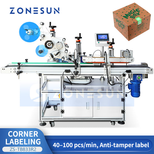 ZONESUN ZS-TB833R2 High-Speed Automatic Corner Labeling Machine for Tamper-Evident Packaging