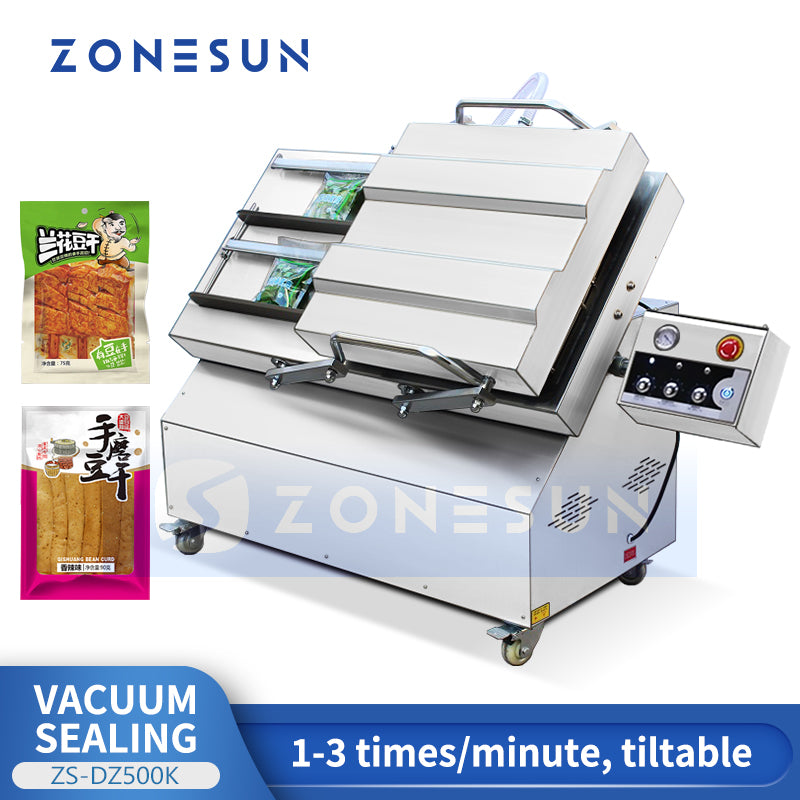 ZONESUN ZS-DZ500K Semi-Automatic Tilt Double Chamber Vacuum Packaging Machine Vacuum Packaging Machine for Food, Liquid, and Powder