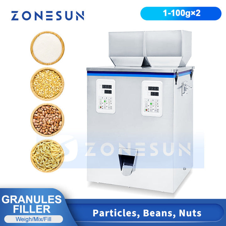 ZONESUN ZS-GWF2 Digital Control Granule Filling Machine with Dual Hopper and Dual Weighers for Fast and Efficient Particle Packaging