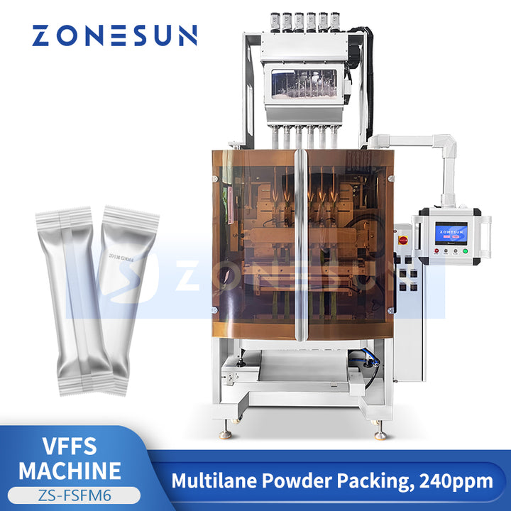 ZONESUN ZS-FSFM6 6-Lane Auger Filler VFFS Powder Packaging Machine