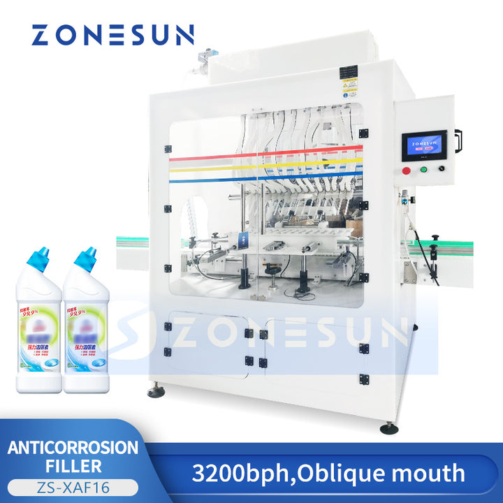 ZONESUN ZS-XAF16 Automatic Anti Corrosion Liquid Filling Machine for Strong Acid Base Foaming and Oxidizing Fluids with PP Construction