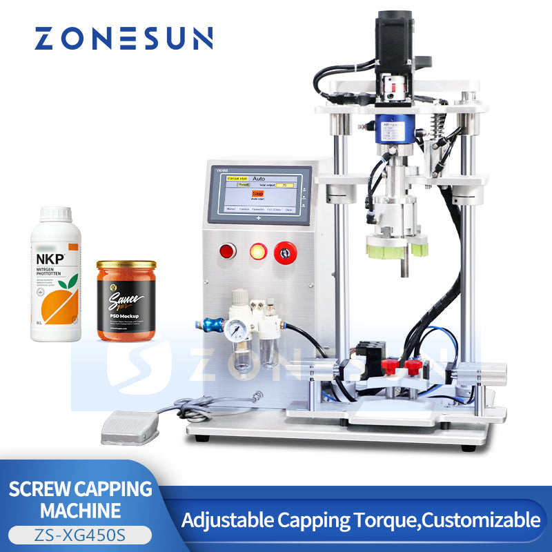 Precise Torque: ZONESUN ZS-XG450S Servo Capping Machine for Jars, Glass Bottles & Metal Cans
