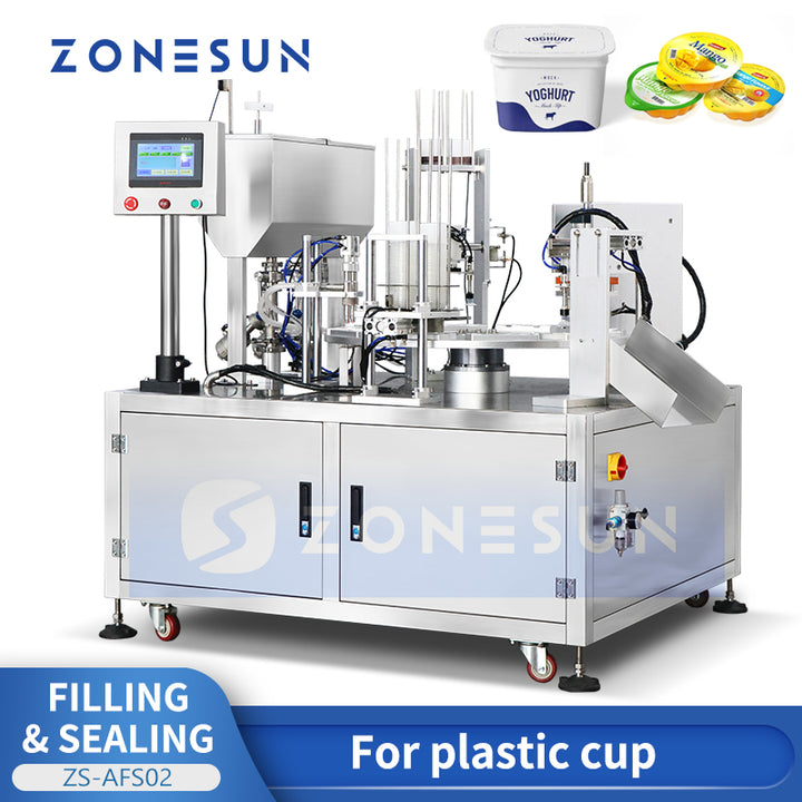 ZONESUN Fully Automatic Cup Filling and Sealing Machine Liquid Jelly Cream Beverage Cosmetics Food Packaging ZS-AFS02