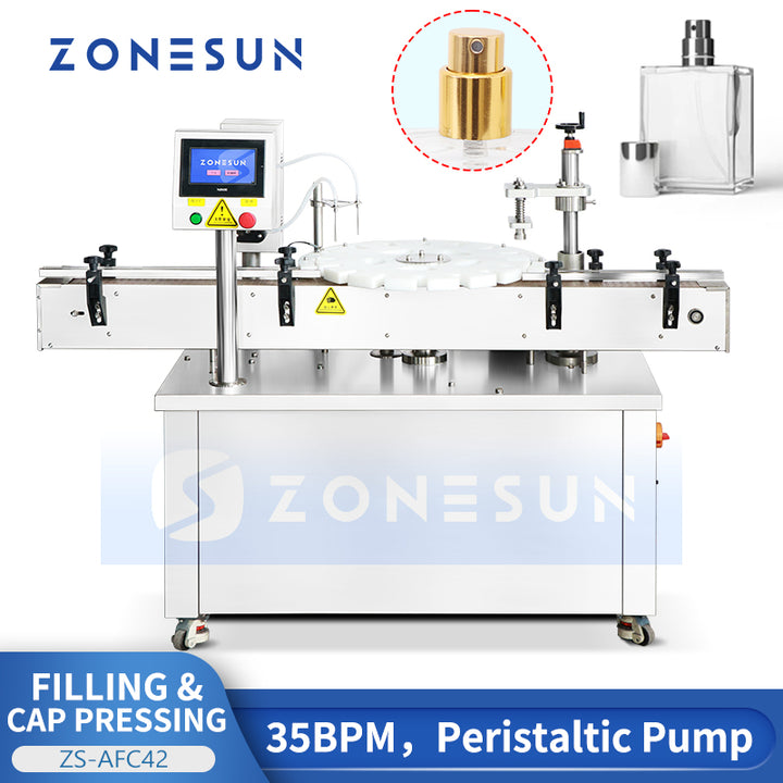 Zonesun ZS-AFC42 Monoblock Perfume Glass Bottle Filling Cap Pressing Crimping Machine