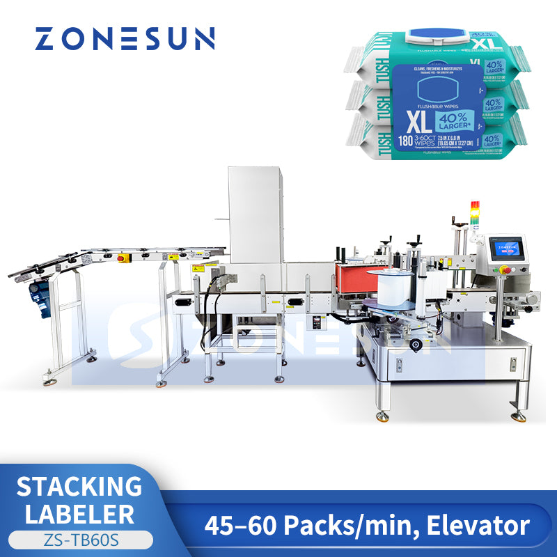 ZONESUN ZS-TB60S Dual-Side Labeling Machine for Wet Wipes, Food Pouches & Cosmetic Sachets