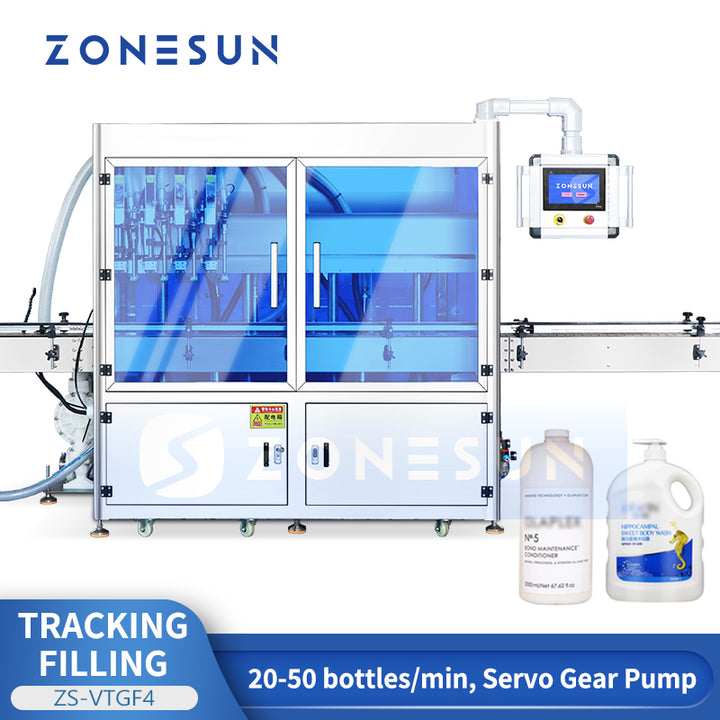 ZONESUN ZS-VTGF4 Automatic Gear Pump Tracking Filling Machine for Cream Shampoo and Viscous Cosmetic Products High Speed Packaging