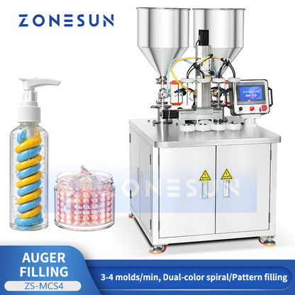 ZONESUN ZS-MCS4 Dual-Color Spiral Pattern Piston Filling Machine For Face Cream, Body Lotion