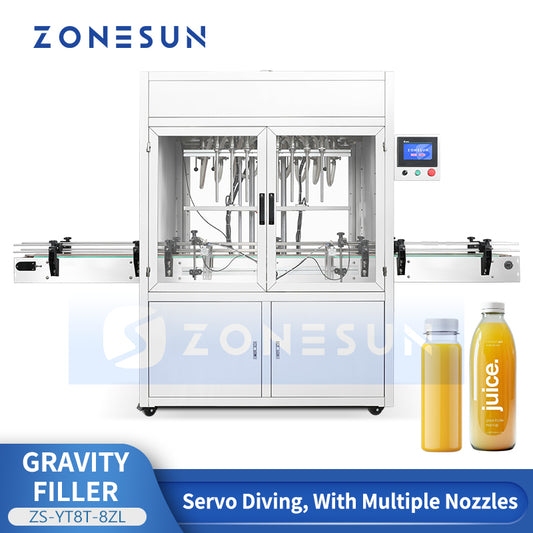 ZONESUN ZS-YT8T-8ZL 8-Head Gravity Filling Machine with Servo Diving Nozzles