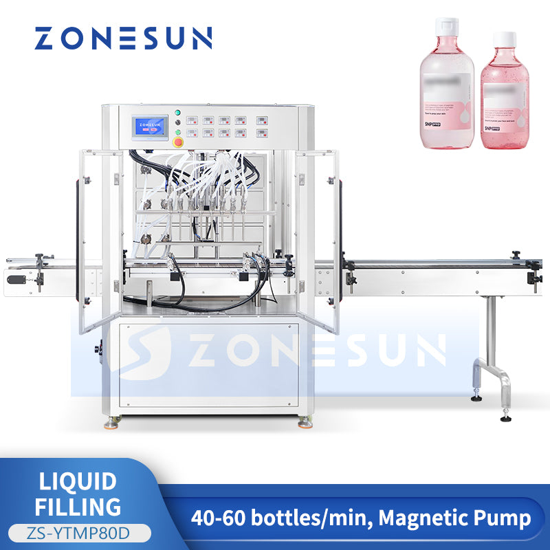 ZONESUN ZS-YTMP80D 8-Head Magnetic Pump Liquid Filling Machine with Suck-Back Nozzles